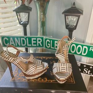 Navy blue and white striped sandals